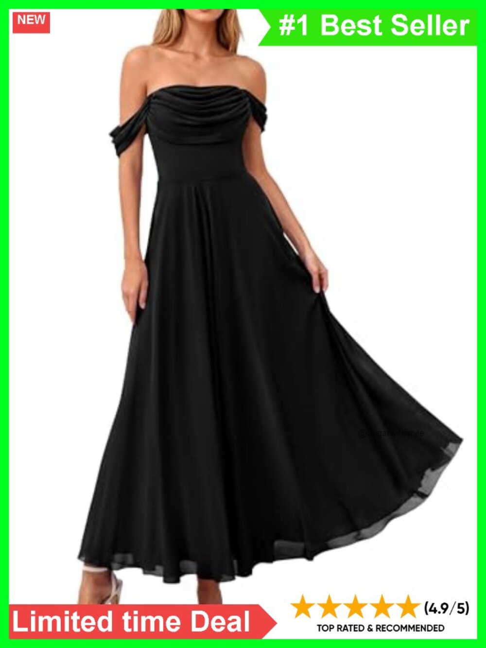 Women's Off Shoulder Mesh Maxi Dress Ruched A-Line Backless Summer